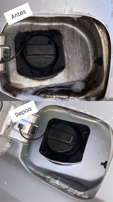 Antes e depois da limpeza da tampa do tanque