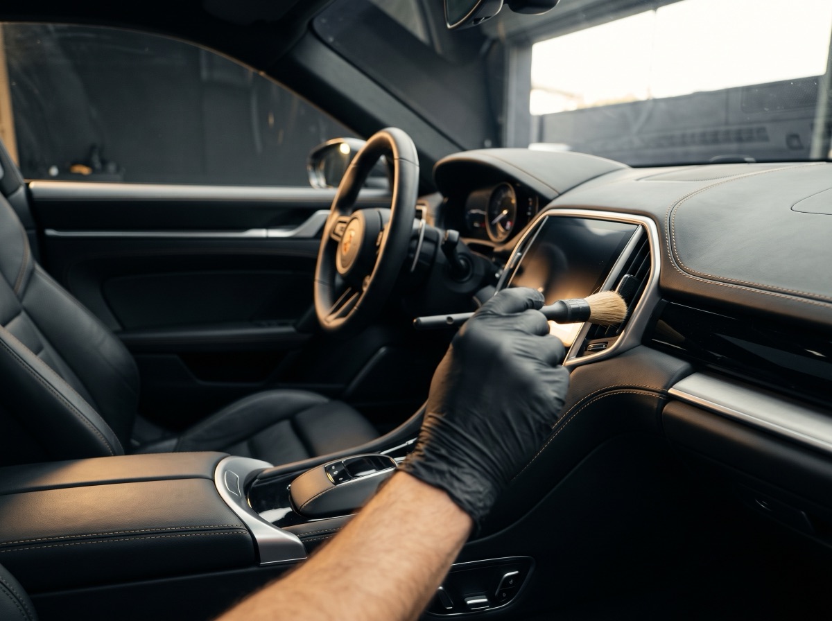 Detalhamento do interior de um carro com pincel