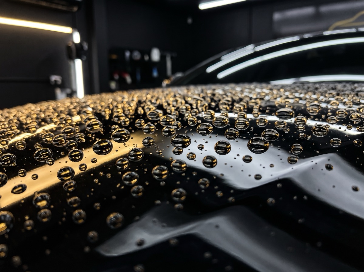 Gotas de água em pintura vitrificada